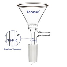 Labasics Borosilicate Glass Filter Funnel, 75mm Top Outer Dimension, Triangular Shape with Glass Filter Plate, 24/40 Inner Joint Filtering Funnel
