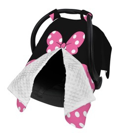 Pink Black Bow Polka Dot Car Seat Canopy Cover, Universal Fit for Infant Car Seats，Breathable,Multi-Use Nursing Cover, Gift Ready
