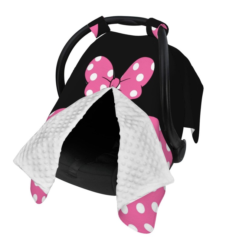 Pink Black Bow Polka Dot Car Seat Canopy Cover, Universal
