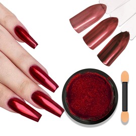 SMAILXIIYUE Red Chrome Nail Powder Mirror Effect Chrome Powder for Nails, Metallic Red Nail Chrome Powder Manicure Nail Accessories for Nail Art Gel Polish Home DIY