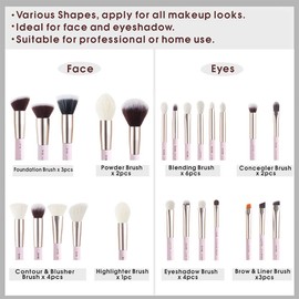 Jessup Makeup Brushes Set Professional, 25PCS Pink Premium Natural Powder Foundation Eyeshadow Blending Concealer Blusher Highlight Labeled Brushes, T290
