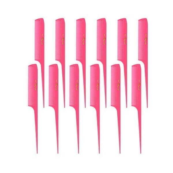Krest Cleopatra 8-1/2 inch Rattail Combs Extra Fine Tooth. Rat Tail Comb Model #441. Color Neon Pink. 1 Dozen.