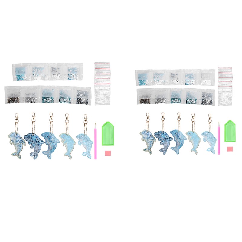 5Pcs Dolphin Diamond Painting Keychain DIY 5D Cartoon Pendant Stylish