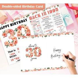 Blazeon 30th Birthday Card for Women Her, 30th Retro Floral for Her Birthday Card Gifts for Girls, Happy 30 Year Old Birthday Decorations, Double-Sided