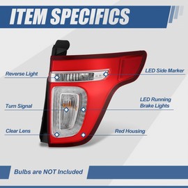 Auto Dynasty Rear Brake Tail Lights Assembly Compatible with 2011 2012 2013 2014 2015 Ford Explorer/Police Interceptor Utility 11-15, Passenger Right Side, Chrome Housing Red/Clear Lens