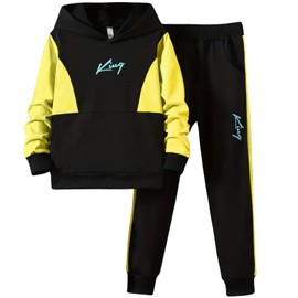 Xumplo Boys Tracksuit Kids Hoodie Tops and Jogger Outfits Teen Boys Casual Clothes Set Tween 2 Piece Sweatsuit Clothing Yellow 10-12 Years