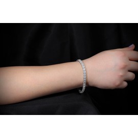 HOILY'S Women's Square Stone Waterway Jewellery Bracelet with Zirconia in 925 Sterling Silver, Sterling Silver, Cubic Zirconia