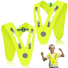 Pack of 2 V-Shape High Visibility Vest, Children's Reflective Vest, Yellow, Safety Vest with Elastic Band to Prevent Slipping, Good Visibility, for Sports, Running, Cycling, No pressure