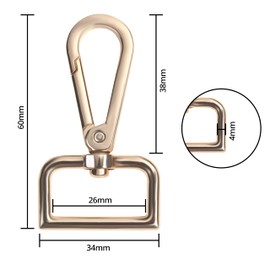 Belle Vous Various Metal Carabiner Key Ring Hooks with D Ring (Pack of 16) - 26 mm Width - Rotating Carabiner Small - Snap Hook for Jewellery, Handbags, Sewing Projects and DIY
