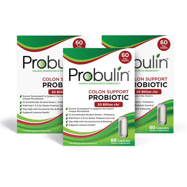 Probulin Colon Support Daily Probiotic Supplement, 60 Count Capsules (Pack of 3)