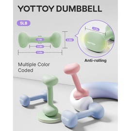 YOTTOY Dumbbell Set of 2,2-15 Pound Hand Weights for Women, Non-Slip Hand Weights for Home Gym, Strength Training, and Full-Body Workouts (Green, 5LB-Pair)