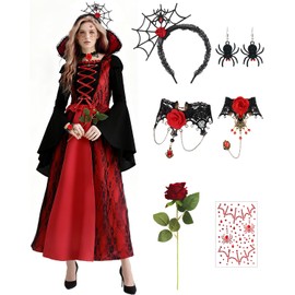 Fantspati - Disfraz de vampiro para mujer, vestido gótico de vampiro, disfraz de bruja de Halloween, adulto (mediano)