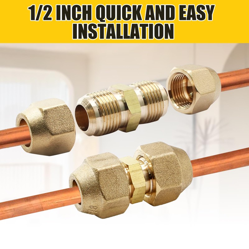 Opfiue 2PCS Copper Pipe Extension Joint Connectors, Air Conditioning Coupling