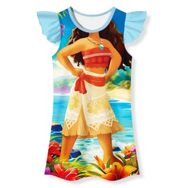 XYBWYY Girls Princess Cartoon Print Dress Ruffle Sleeve Loose Casual Summer Outfit(2-3T,Blue 2)