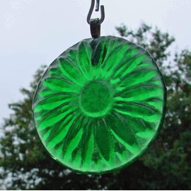 Green Flower Handmade Up-Cycled Recycled Bottle Bottom Sun Catcher Christmas Ornament