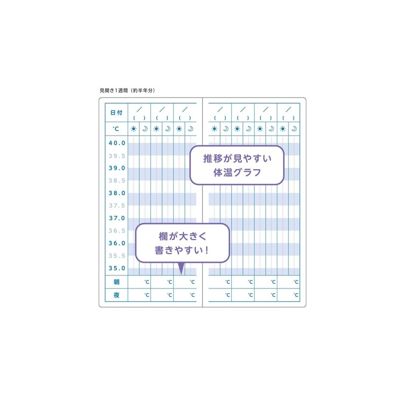 Daigo A1370 Body Temperature Recording Memo, Illustration, Purple Notebook, Bulk