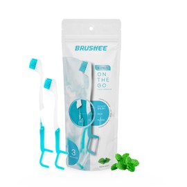 Brushee - The Evolution of Oral Care | 4-in-1 Tool (Paste + Brush + Floss + Pick) | Individually Wrapped | Disposable | Prepasted Travel Toothbrushes | Small Adult Toothbrush - (3-Pack)