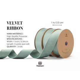 Vitalizart Dusty Green Velvet Ribbon Set 1 Inch Double Faced for Christmas Ornaments Gift Wrapping 15 Yards Wreath Decoration Bows Making Holiday Crafts