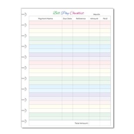 Colorful Bill Pay Checklist for 11 Disc Big Happy Planners (8.5'' x 11'') Budget Refills