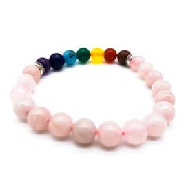 AB India Crafts 7 Chakra Rose Quartz Gemstone Bracelet in Jewellery Bag Spirituality Harmony Fertility