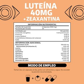 Luteína 40 mg + Zeaxantina con Betacaroteno y Licopeno | Máxima Dosis 4X Superior | Fórmula Enriquecida con Vitaminas C, E, A y Zinc | Vegano y Sin Re