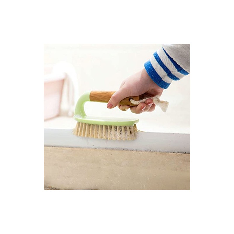 Scrubbing Brush with Bamboo Handle Heavy Duty Stiff Bristles for