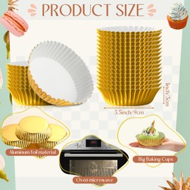 Baderke 200 Pcs Jumbo Baking Cups 3.5 Inches Aluminum Foil Cupcake Liners Disposable Extra Large Muffin Cups Round Bakeware for Valentine Wedding Parties Supplies(Gold)