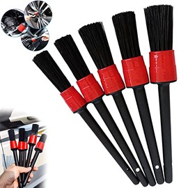 HEKE Cepillos para Detallar de Automóviles, 5 Piezas Juego de Cepillo de Limpieza, Kit de Detallado de Coche para Ruedas, Motor, Ventilación de Aire, 5 Tamaños Diferentes, Rojo