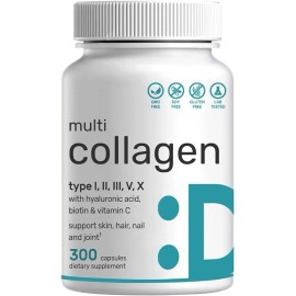 Deal Multi Collagen with Hyaluronic Acid, Vitamin C & Biotin 5000mcg 300 Caps Non GMO