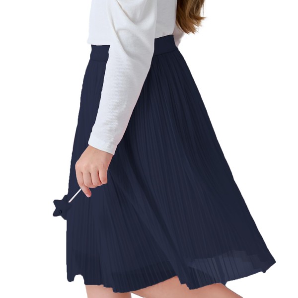 ZUNW - Falda plisada de malla elástica de cintura alta para niñas de 6 a 14 años, Azul marino, 6-7 Años