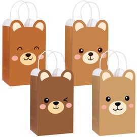 12Pcs Brown Bear Theme Party Favor Bags Bear Shaped Goodie Bags Candy Bag for Bears Birthday Party Decor Cute Bears Gift Treat Bag with Handle for Woodland Parties Kids Boys Girls Baby Shower Supplies