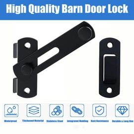 Litensh Sliding Barn Door Lock, Stainless Steel Gate Latch Flip Slide Latch Hardware, Safety Door Bolt Latch Lock for Door Window Wine Cabinet Bathroom Outdoor Garage Garden (Black180° 4Inch)