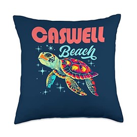 North Carolina Beaches Sea Turtle Gear Caswell Beach NC Artistic Sea Turtle Retro Throw Pillow, 18x18, Multicolor