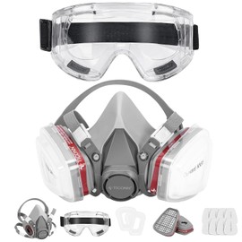 TICONN Reusable Respirator Mask with Filters, Gas Mask with Anti Fog Safety Glasses, Anti-Dust Half Face Cover Respirator