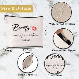 GREOXG Beauty Comes from Within This Bag Makeup Bag, Small Travel Cosmetic Bag with Zipper, Cute Makeup Pouch Gift Ideas for Women Teen Girls Friends Mom Sisters Birthday Christmas Wedding-E50