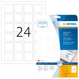 HERMA 10108 Universal Etiketten ablösbar, 25 Blatt, 40 x 40 mm, 24 pro A4 Bogen, 600 Stück, selbstklebend, bedruckbar, matt, quadratisch, blanko Papier Klebeetiketten Aufkleber, weiß