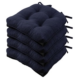 Wellsin Chair Cushions for Dining Chairs, Non-Slip Kitchen Chair Pads with Ties, Tufted Shredded Foam Kitchen Chair Cushions Set of 4, 15.5" X 15.5", Navy