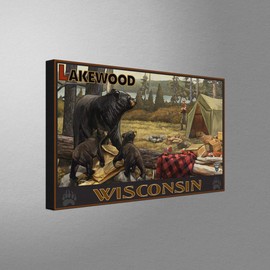 Lakewood Wisconsin Camper Bears Giclee Archival Canvas Print Wall Art Décor for Home & Office from Travel Artwork by Artist Paul A. Lanquist 12" x 18"