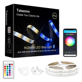 Tatazone RGBWW Bluetooth LED Strip Lights, 65.6ft Tunable White 3000K to 6500K+RGB Led Light Strips, Music Sync Color Changing Indoor LED Rope Lights for Cabinet, Bedroom,2 Roll of 32.8ft