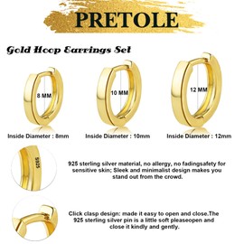 3 Pairs Sterling Silver Hoop Earrings for Women S925 Huggie Hoop Earrings With Cubic Zirconia Small Cartilage Sleepers Huggie Hinged Earrings Set for Girls Men