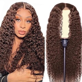 Hxxcoup Women's Real Hair Wig, 4 x 1 Lace Human Hair Wig, #4 Deep Brown Curly Wave, Pre-Plucked Hairline with Baby Hair, Unprocessed Hair, Transparent Lace for Women, Minimal Smell, 30 Inches (76 cm)