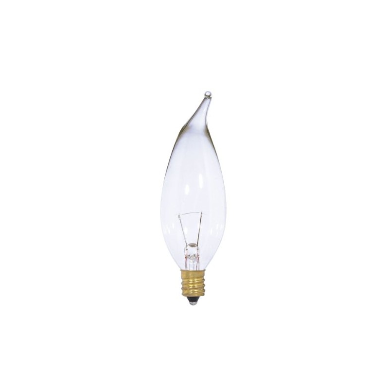 Satco S3868 12V Candelabra Base 25-Watt CA10 Light Bulb, Clear