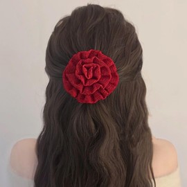 TseenYi Boho Flower Elastic Stretchy Hair Ties Large Flower Hair Band Hair Rope Red Floral Stretchy Rubber Hair Rope Red Flower Ponytail Holder Band Scrunchies Ring Bridal Hairstyles Decoration