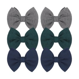 Baby Girls Hair 3'' Bows Clips Set Handmade Bow Hair Clips Hair Accessories Alligator Clip for Babies Infant Toddlers Little Kids 6 PCS Navy Blue Dark Green Gray