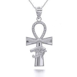 Textured 925 Sterling Silver Ankh Cross Eye of horus Faith Evil Eye Pendant Necklace, 18"