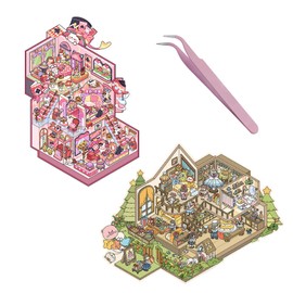 DIY 3D House Stickers, 3D Stickers Scene Set – Cute Cartoon Scenery House Stickers for Kids and Adults, Stress Relief Craft Activity, Simulated Cabin Decoration, Fun Home Cottage Sticker Therapy