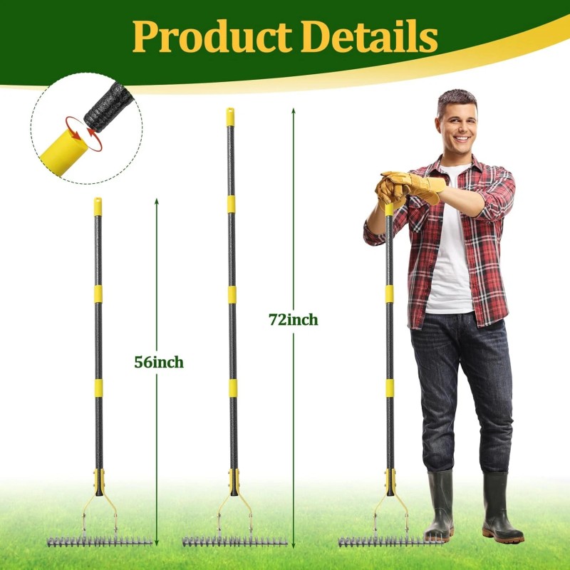 Nicecho Strong Dethatcher Rake 72" long /19 tines Garden tool