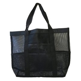 Fashion Culture A Pocket for Everything Mesh Utility Beach Tote Bag, Black
