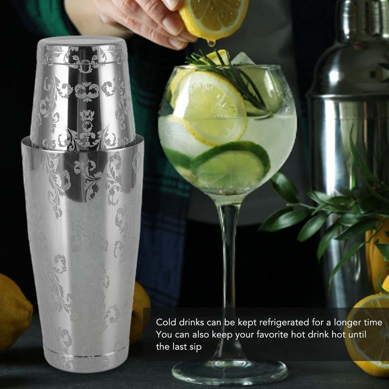Cocktail Shaker, Stainless Steel Boston Shaker, Engraved Drink Shaker for