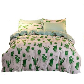 Pangzi Simple Cactus Bedding Set Duvet Cover Set Green White Color 1 Duvet Cover+1 Pillowcase (Twin, Green)